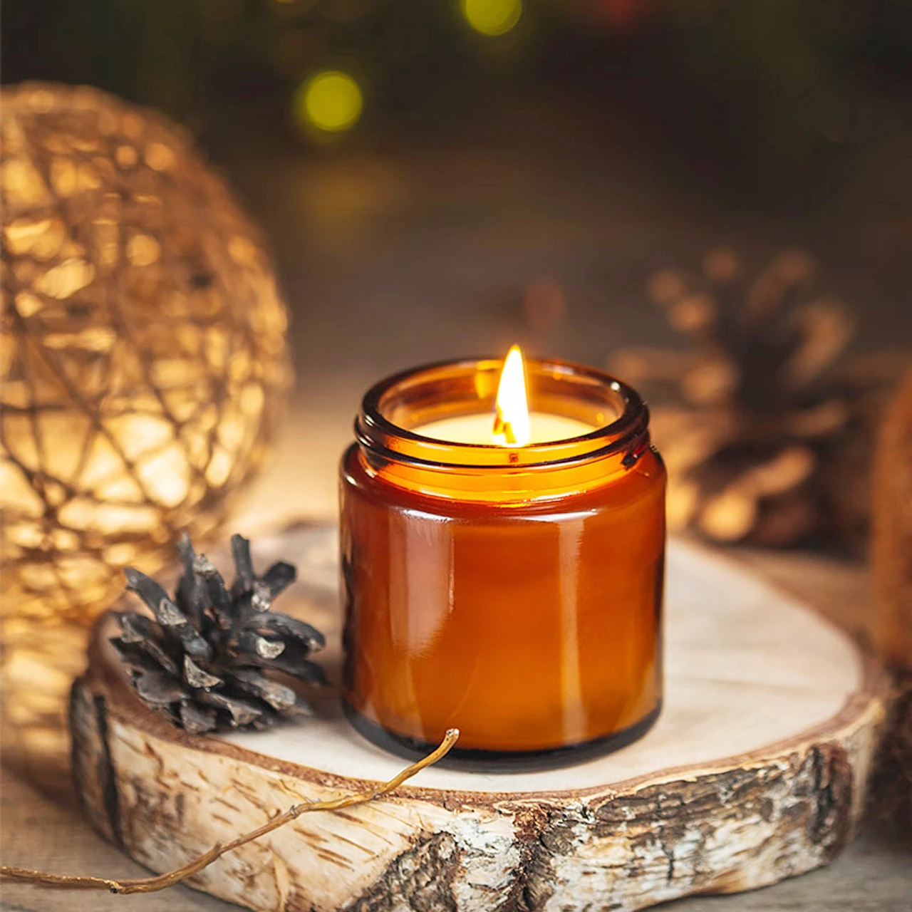 Amber Jar Candle - ขวดแก้วใส่เทียน, ขวดแก้วทรงกลมสีเหลืองอำพันขนาด 4 ออนซ์ พร้อมฝาและฉลากสำหรับทำเทียนจำนวนมาก, ภาชนะปากกว้างขนาดเล็ก,