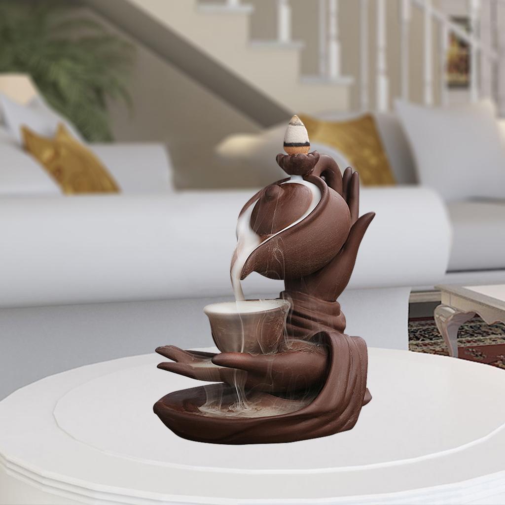 Incense Cone Holder - ที่วางธูปทรงมือพระพุทธรูปและกาน้ำชา แบบน้ำไหลย้อนกลับ สำหรับตกแต่งห้องสมาธิที่บ้าน