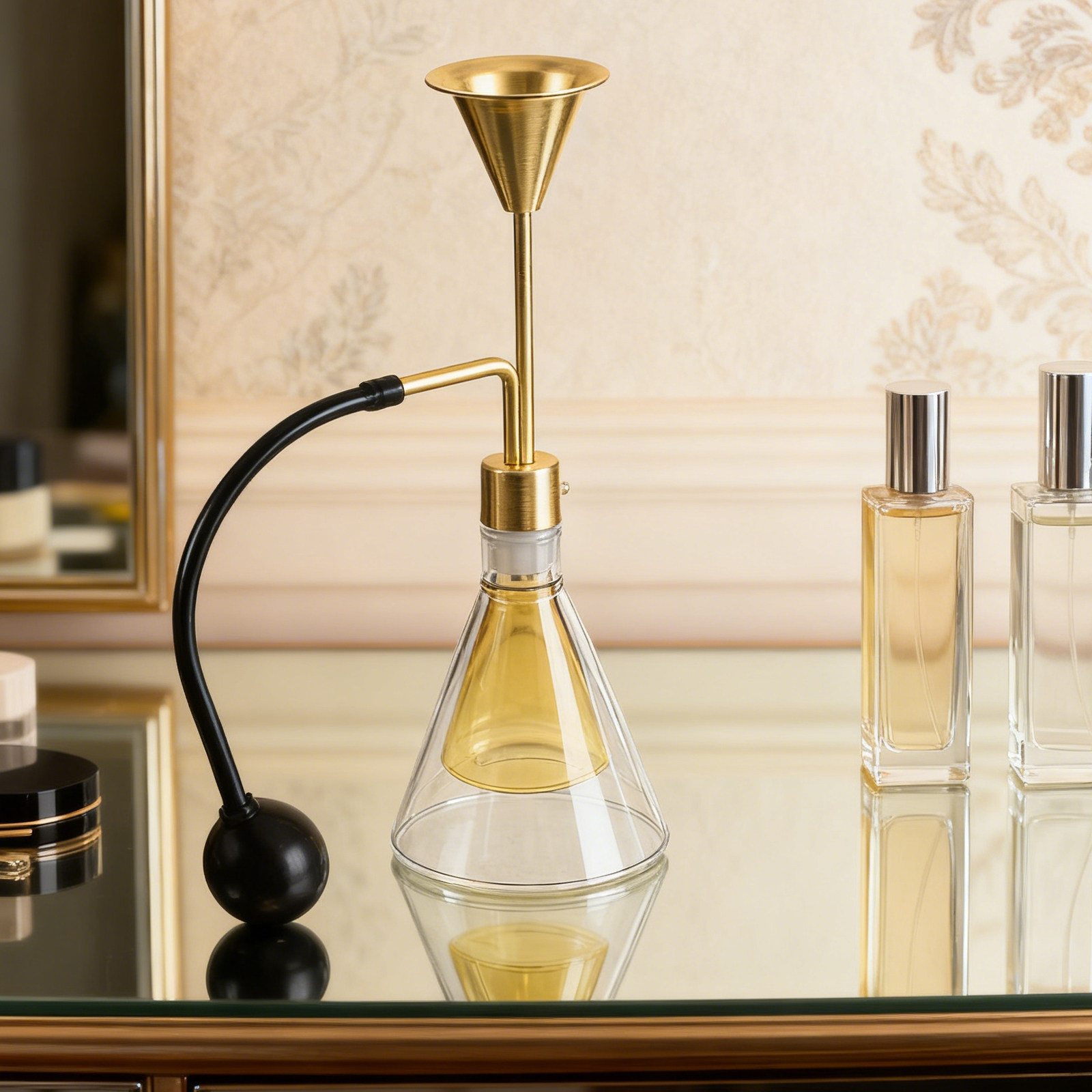 Home Fragrance Oil - ขวดแก้วสองชั้นสำหรับน้ำมันหอมระเหย ขวดน้ำหอมแบบปั๊มยาว กระจายกลิ่นหอมสำหรับบ้าน สำนักงาน สปา ขวดโชว์น้ำหอม