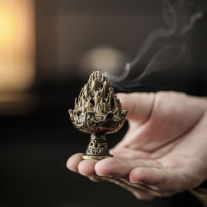 Incense Cone Holder - เตาเผาธูป Boshan ทำมือจากโลหะผสม สไตล์ฮั่น แกะสลักลายฉลุ ที่วางธูปแบบขด