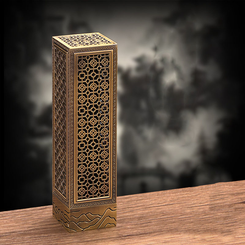 Incense Cone Holder - สไตล์จีนทองแดงเหรียญรูปแบบแนวตั้งธูป Burner ในร่มบ้านคอลัมน์ผู้ถือธูป Tea Room ไม้จันทน์เครื่องประดับ