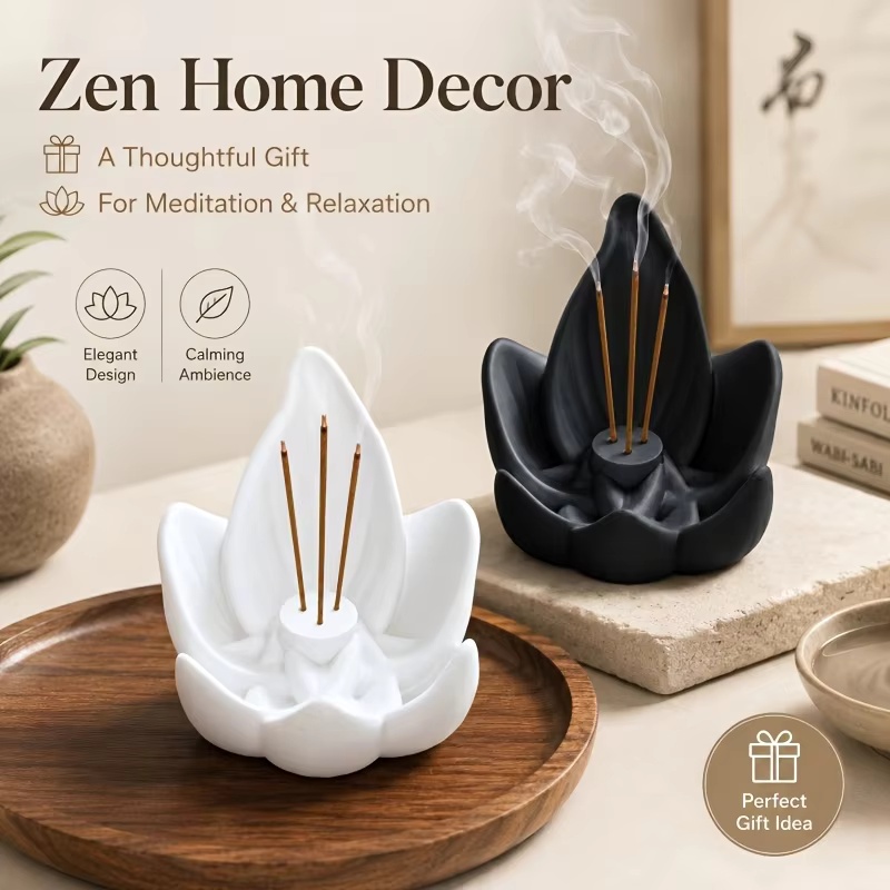 Incense Cone Holder - เตาเผาธูปทรงดอกบัวสไตล์จีนเซน 3 รู วัสดุพลาสติก ที่วางธูปทรงดอกบัว พิมพ์