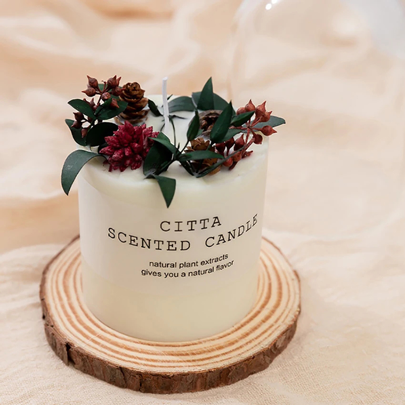 Home Fragrance Scented Candle - เทียนป่าหอมถั่วเหลืองพร้อมแท่นรองไม้, 4กลิ่น, เทียนหอมระเหยสำหรับตกแต่งบ้านทำสมาธิ285กรัม