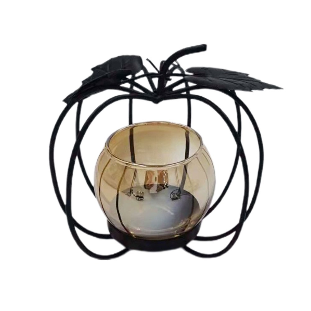 Amber Jar Candle - เชิงเทียนเหล็กแก้วพร้อมถ้วยสีเหลืองอำพัน เชิงเทียนรูปฟักทอง รูปนก รูปจักรยาน และรูปทรงเรขาคณิต