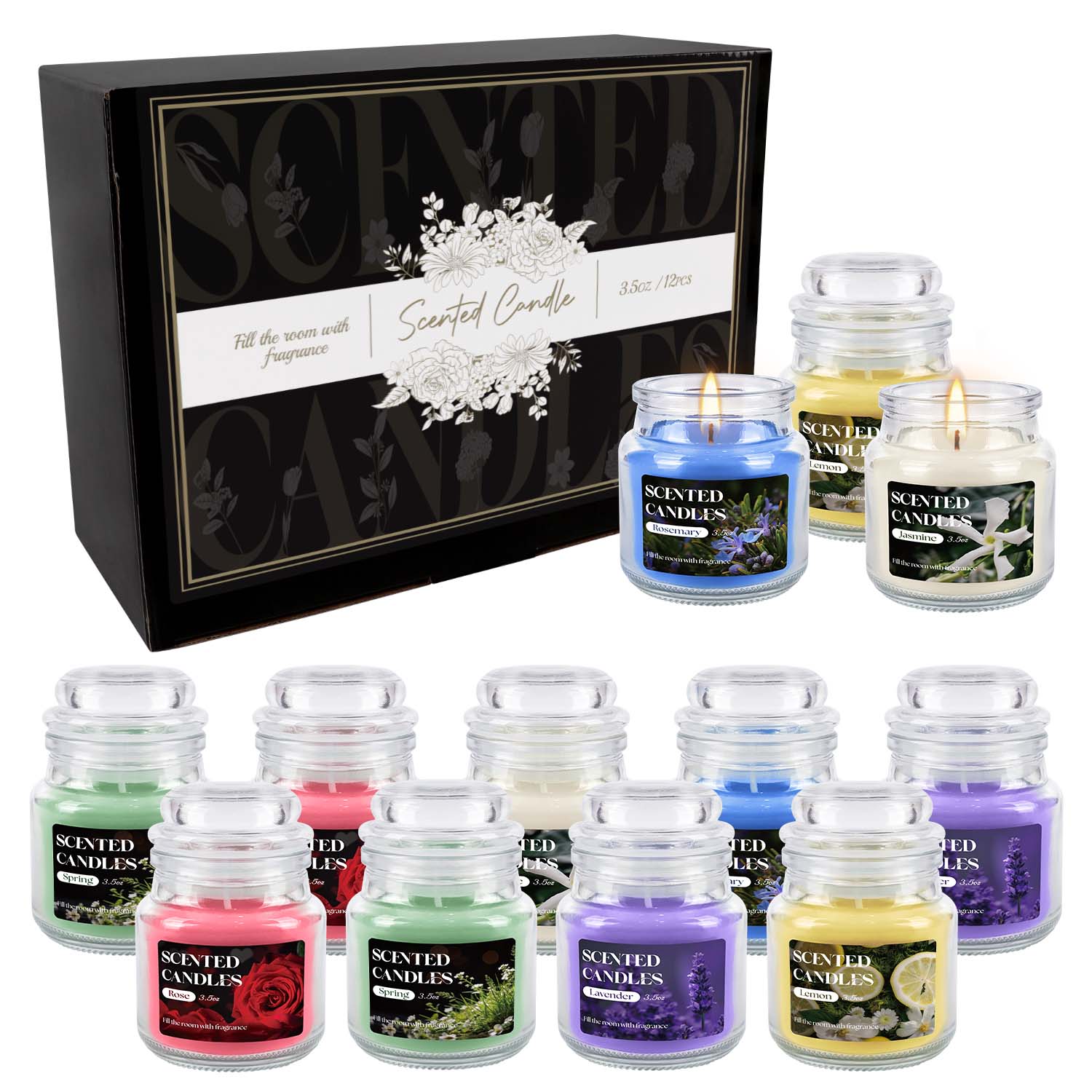 Home Fragrance Options - ชุดเทียนฝาขวดหมุนขนาดเล็ก 12 ชิ้น พร้อมตัวเลือกกลิ่นหอม 6 แบบ