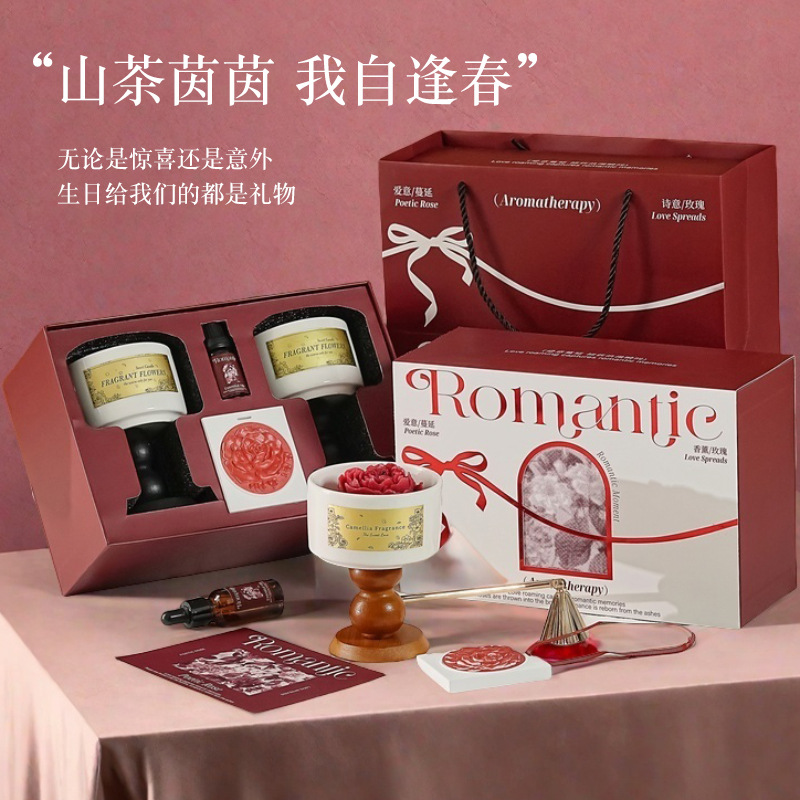 Home Fragrance Set Gift - ชุดกล่องของขวัญเทียนหอมกลิ่นดอกคามิลเลียระดับไฮเอนด์ เครื่องประดับกระจายกลิ่นหอมติดทนนานสำหรับห้องนอนในบ้าน ของขวัญวันเกิด