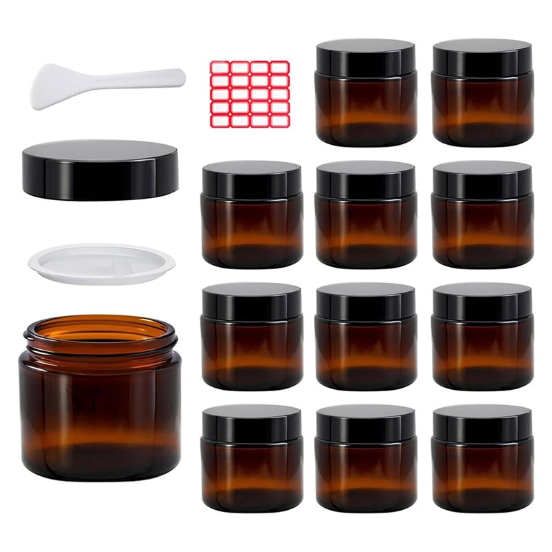Amber Jar Candle - ฝาปิดกันรั่ว, ขวดแก้วสีอำพันขนาด 2 ออนซ์ จำนวน 12