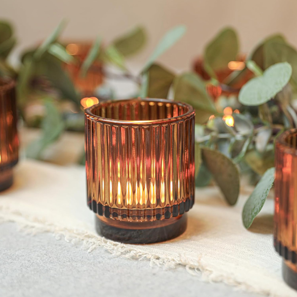 เชิงเทียนแก้วสีเหลืองอำพันลายร - Amber Jar Candle บทวิจารณ์และราคา