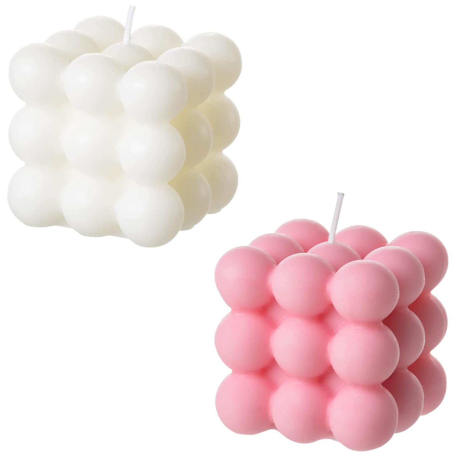2 ชิ้นสีขาวสีชมพูเทียนฟอง-Cube - Soy Wax Flake บทวิจารณ์และราคา